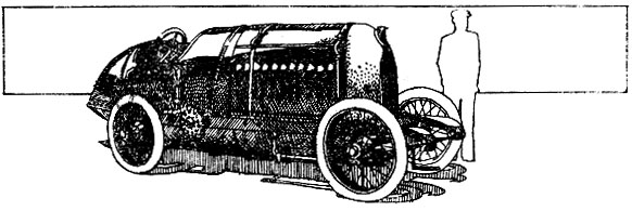 Рекордный автомобиль 'ФИАТ-С76' отличался необычно куцым видом и высоким капотом, под которым скрывался авиационный мотор с гигантским рабочим объемом 28,4 л. Ход поршней составлял 250 мм при диаметре цилиндров 190 мм. Он развивал 300 л. с. В декабре 1913 года гонщик Артур Дюрэ достиг на нем скорости более 213 км/ч, пройдя дистанцию только в одном направлении, - рекорд не был засчитан. Этот 'Супер-ФИАТ' стал самым мощным довоенным рекордным автомобилем