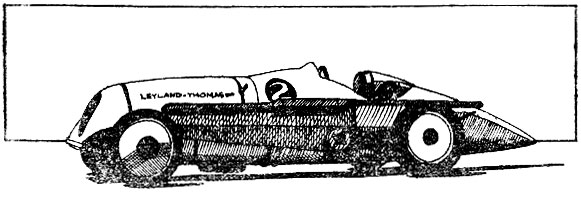 Один из первых гоночных автомобилей Парри Томаса - 'Лейланд-Томас' с восьмицилиндровым двигателем объемом 7,3 л. На нем гонщик установил несколько рекордов трассы Брукленда, показав в 1925 году высшее достижение - 208,137 км/ч