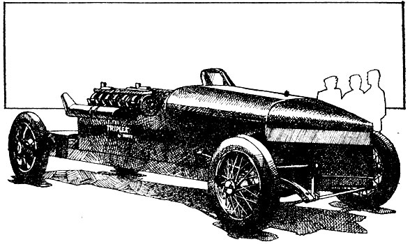 Гигантский трехмоторный 'Уайт-Триплекс'. В апреле 1928 года американец Рэй Кич достиг на нем 334 км/ч. Мощность трех 12-цилиндровых авиационных моторов с огромным рабочим объемом 81,2 л достигала рекордной в те годы величины - 1500 л. с. Автомобиль отличается примитивной, кустарной конструкцией без коробки передач, подвески, без необходимых систем безопасности. Это стало причиной его гибели в 1929 году
