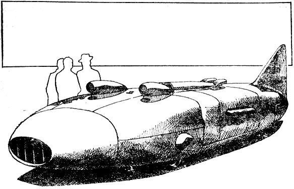 Гигантский рекордный автомобиль 'Молния'. На нем Джордж Эйстон в 1937-1938 годах установил три абсолютных рекорда скорости, впервые преодолев 500-километровый барьер и доведя скорость до 575,325 км/ ч. На нем установлены два авиационных 12-цилиндровых мотора 'Роллс-Ройс' общим объемом 73,2 л, мощностью 5000 л. с. Коробка передач трехступенчатая. Автомобиль отличается установкой трех пар колес, из которых передние две управляемые. База автомобиля 3890 мм. Колея передних колес 1245 мм, средних 1715 мм, задних 1512 мм. Длина 10630 мм, ширина 2190 мм, высота по кузову 1220 мм. Масса 6865 кг. Автомобиль хранится в одной из частных автомобильных коллекций в Новой Зеландии