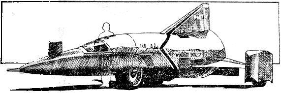 Реактивный автомобиль 'Вингфут Экспресс' Уолта Арфонса осенью 1965 года стартовал с 15, а потом с 25 реактивными зарядами. Но так и не побил абсолютного рекорда скорости, достигнув максимум 800 км/ч. Машина отличается характерной формой самолета-истребителя. Длина машины 7600 мм, ширина 2300 мм. Масса 2100 кг