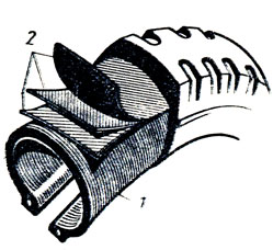 Рис. 3.7. Шина типа Р с брекером из металлокорда: 1 - каркас; 2 - слои брекера