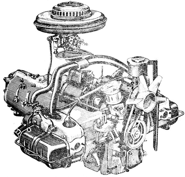 Рис. 27. Вторая модель двухцилиндрового двигателя автомобиля '1 олиаф'. Цилиндры расположены горизонтально, оппозитно
