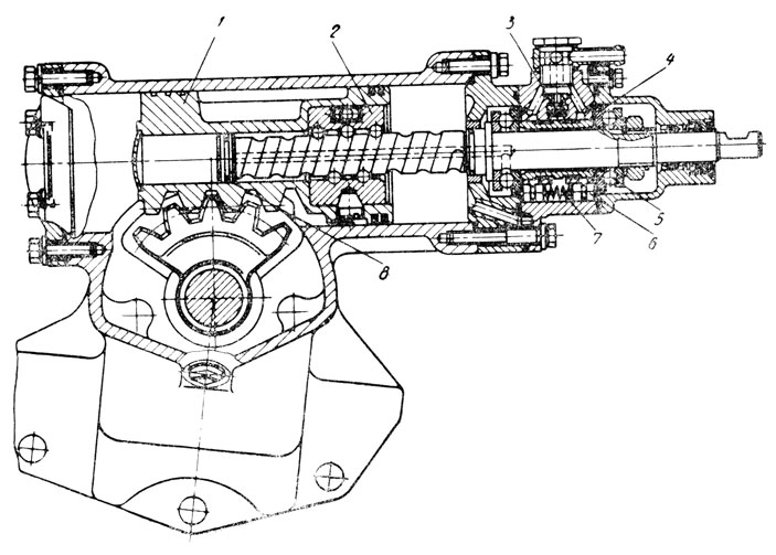 Рис. 2. рулевой механизм автомобиля ЗИЛ-130 со встроенным гидроусилителем