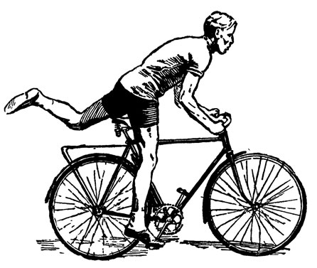 Посадка на велосипед в движении