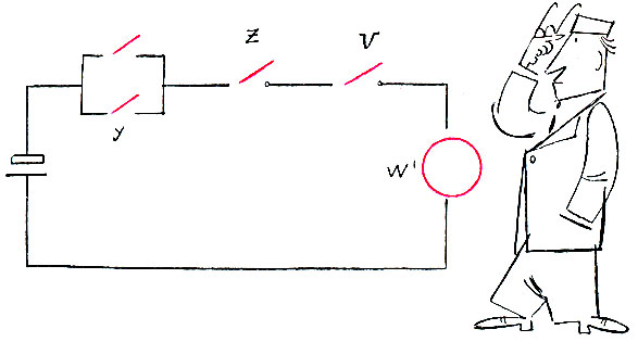 Рис. 21. Схема для обнаружения поломки крестовины запорного клапана гидросистемы